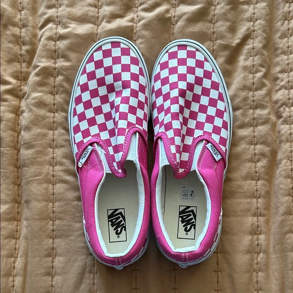 Vans Kids Pink and White Checkered Slip-On Sneakers - Picture 1 of 1